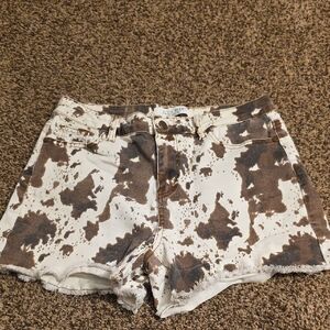 Judy Blue  Brown and Cream Jean Shorts with Unique Pattern